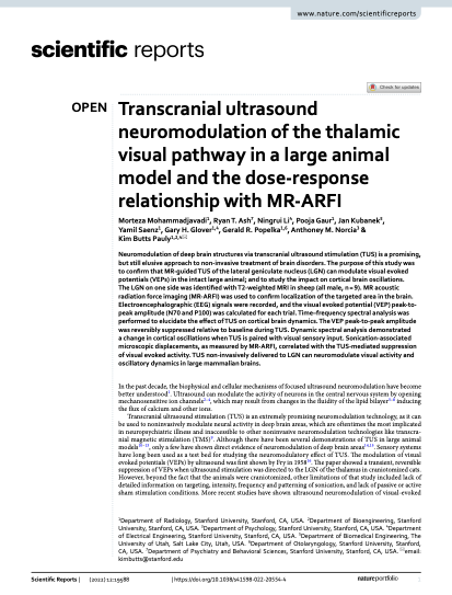 Transcranial ultrasound neuromodulation of the thalamic visual pathway in a large animal model and the dose-response relationship with MR-ARFI.
