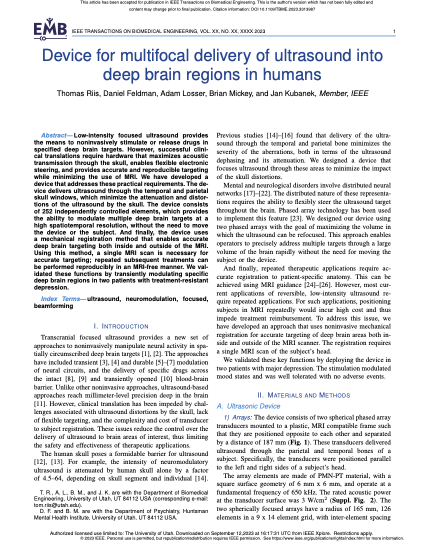 Device for multifocal delivery of ultrasound into
deep brain regions in humans