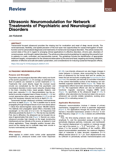 Ultrasonic NeuromodulationforNetworkTreatmentsofPsychiatricandNeurologicalDisorders.