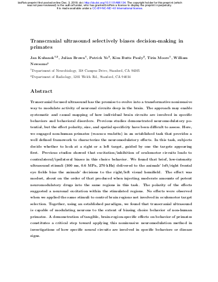 Preprint of sonic neurostimulation in non-human primates